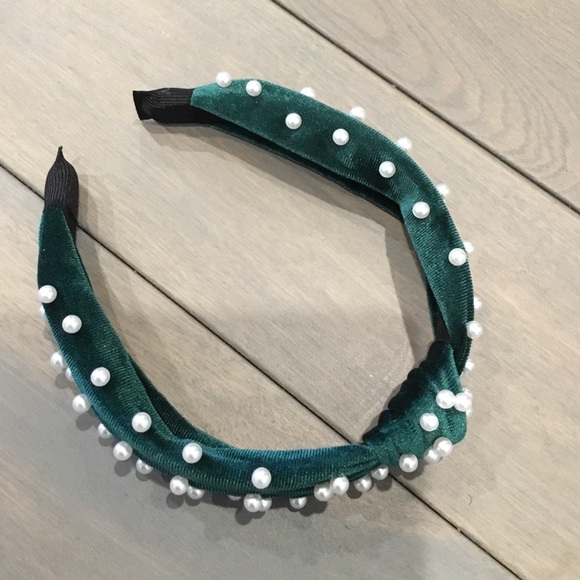 Velvet Top Knot Headband with Pearl Embellishment - Picture 4 of 6